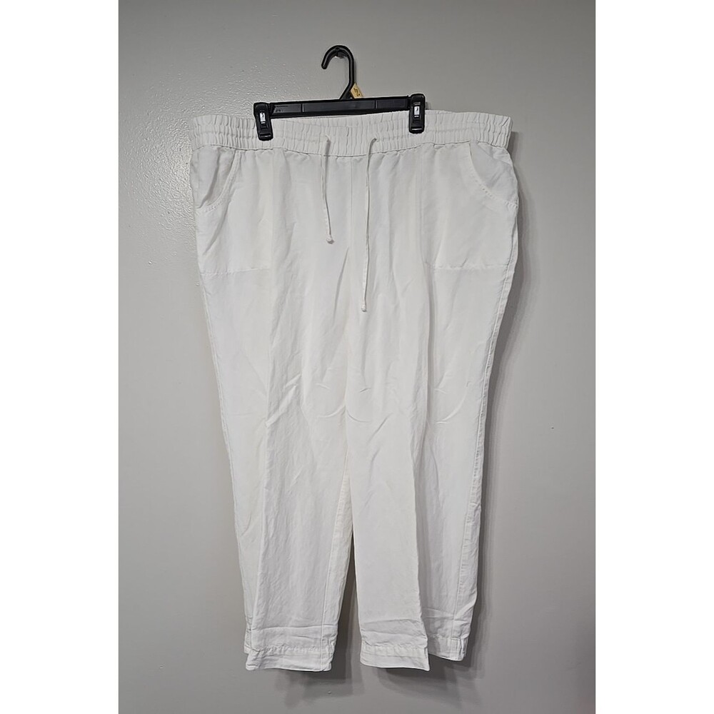 Fashion Bug Women’s 2X Linen Blend Pull On Lounge Pants White Beachy.